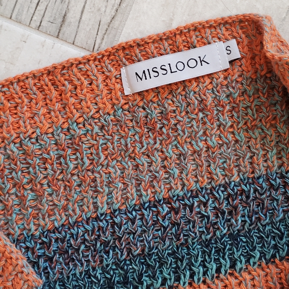 NEW MissLook Small Shawl Scarf Blue Orange - Picture 3 of 4